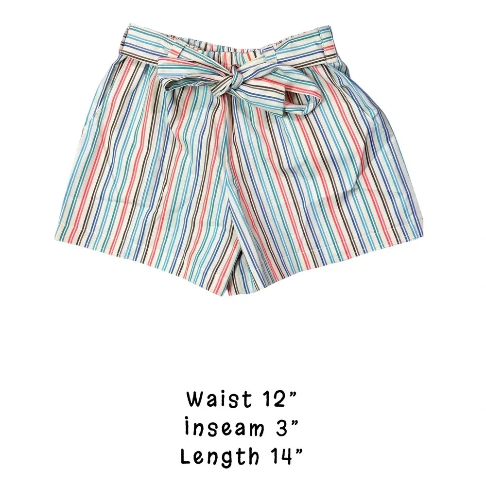 Womens High Waisted Paperbag Stripe Shorts Multi Color Blue Red Small
